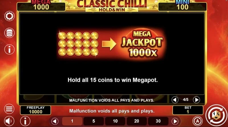 Classic Chilli Hold & Win - წებოვანი სიმბოლოები შეკავების რაუნდში